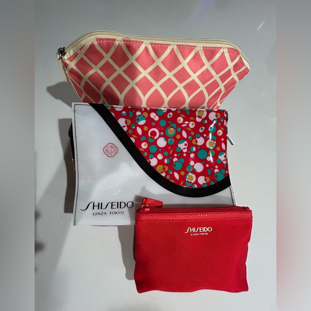 Shiseido Cosmetic Bags Set of 3 - Pink, White, Red